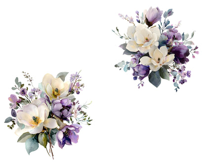 Lila Blumen-Clipart-Bundle (PNG), Aquarell-Clipart lila Blumen, Clipart lila Blumenstrauß (PNG), Sammlung lila Blumen-Clipart