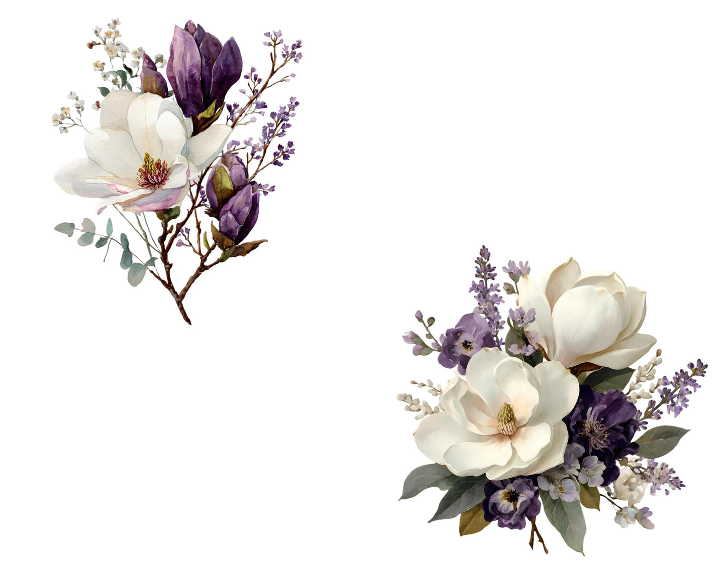 Lila Blumen-Clipart-Bundle (PNG), Aquarell-Clipart lila Blumen, Clipart lila Blumenstrauß (PNG), Sammlung lila Blumen-Clipart