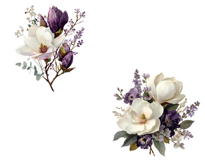 Lila Blumen-Clipart-Bundle (PNG), Aquarell-Clipart lila Blumen, Clipart lila Blumenstrauß (PNG), Sammlung lila Blumen-Clipart