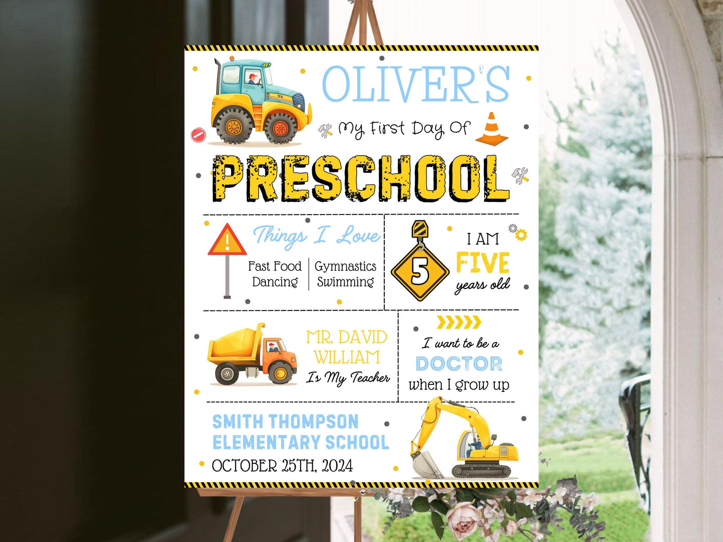 Construction First Day of School Sign: Editable Chalkboard Poster (Digital Download)