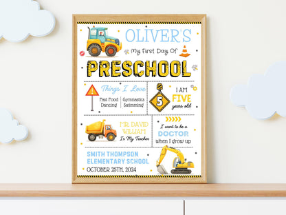 Construction First Day of School Sign: Editable Chalkboard Poster (Digital Download)