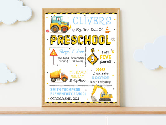 Construction First Day of School Sign: Editable Chalkboard Poster (Digital Download)