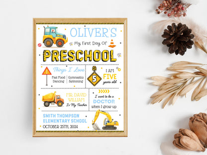 Construction First Day of School Sign: Editable Chalkboard Poster (Digital Download)
