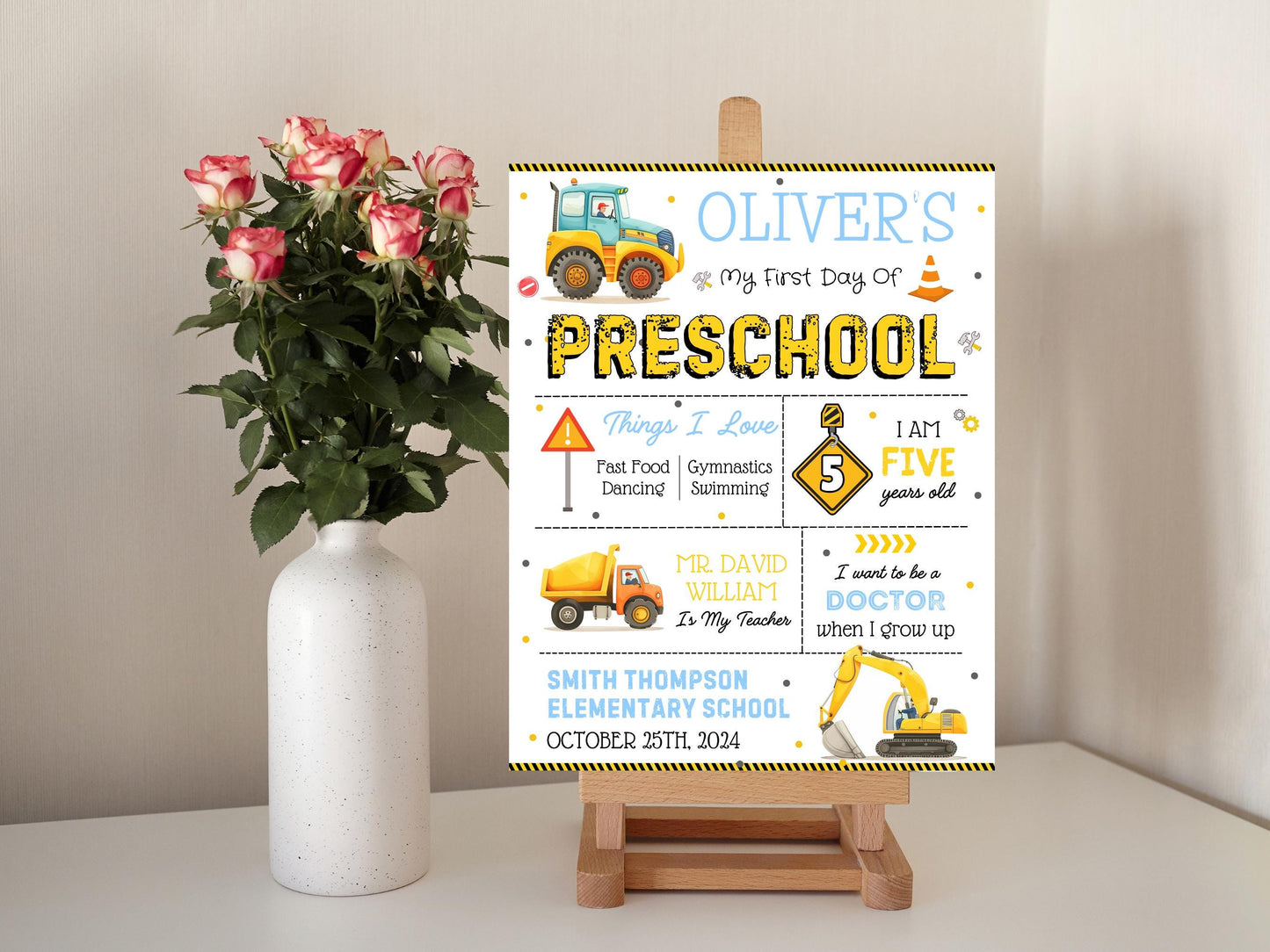 Construction First Day of School Sign: Editable Chalkboard Poster (Digital Download)