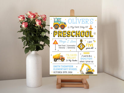 Construction First Day of School Sign: Editable Chalkboard Poster (Digital Download)