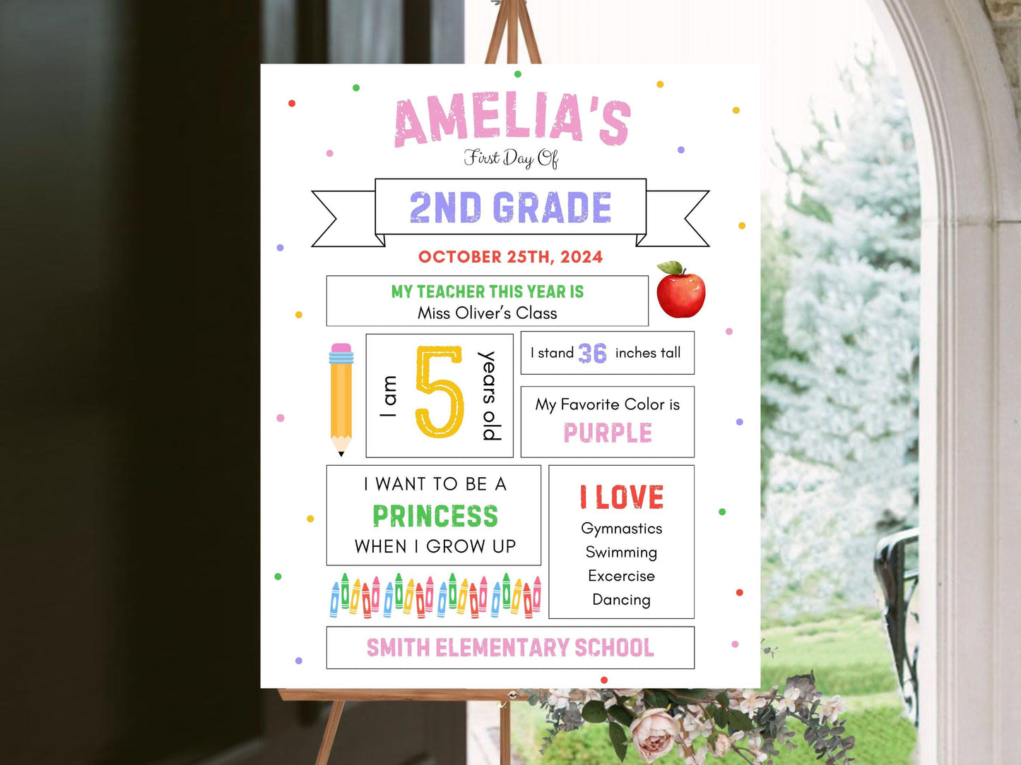 Editable First Day of School Sign, Back to School Poster (Canva Template)