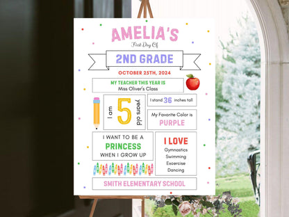 Editable First Day of School Sign, Back to School Poster (Canva Template)