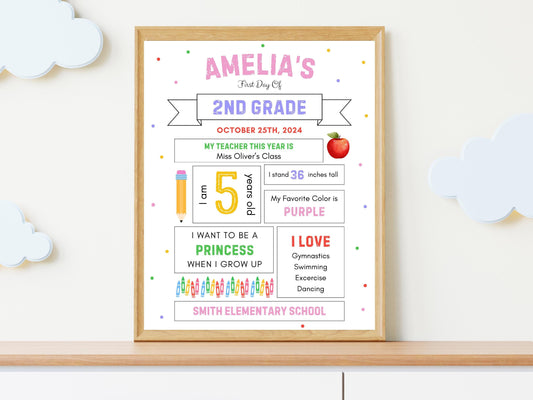 Editable First Day of School Sign, Back to School Poster (Canva Template)