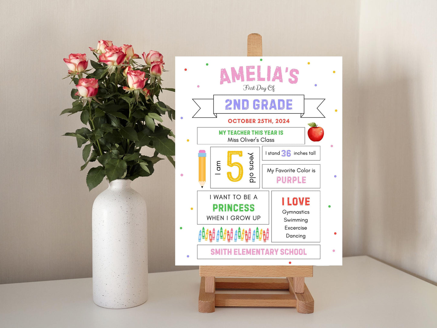 Editable First Day of School Sign, Back to School Poster (Canva Template)