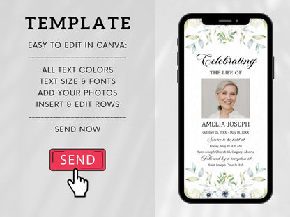 Digital Funeral Program Template: Mobile Memorial Service Announcement (Canva Template)