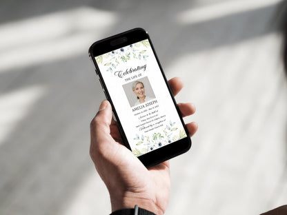 Digital Funeral Program Template: Mobile Memorial Service Announcement (Canva Template)