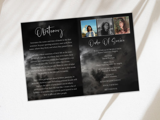 Editable Funeral Program Template: In Loving Memory, Celebration of Life (Canva, Digital Download)
