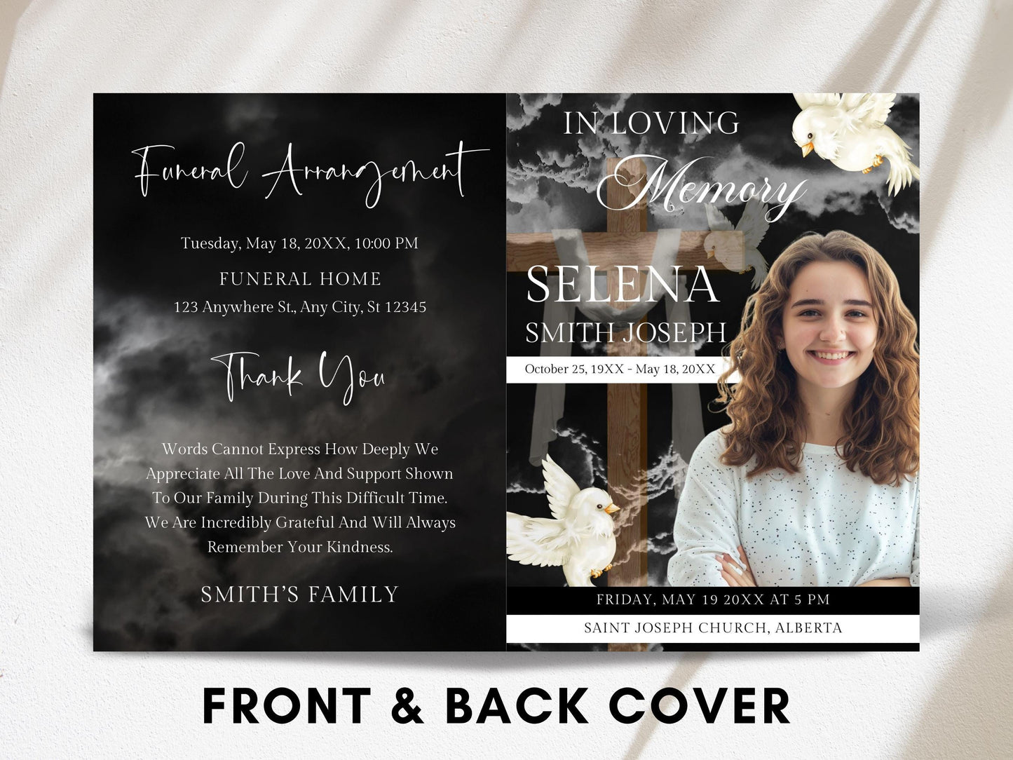 Editable Funeral Program Template: In Loving Memory, Celebration of Life (Canva, Digital Download)