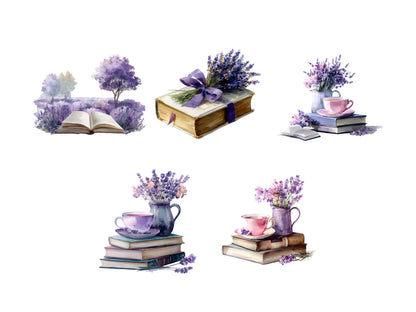 Watercolor Lavender Book Clipart Bundle, Lavender Book Clipart png, Books Clipart png, Lavender Clipart, Floral Book Clipart png