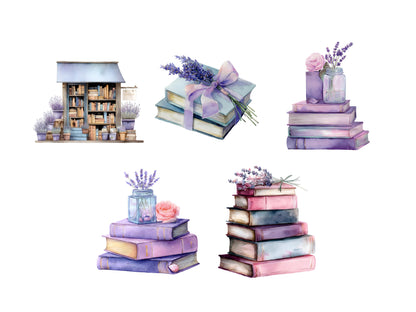 Watercolor Lavender Book Clipart Bundle, Lavender Book Clipart png, Books Clipart png, Lavender Clipart, Floral Book Clipart png