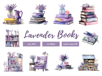 Watercolor Lavender Book Clipart Bundle, Lavender Book Clipart png, Books Clipart png, Lavender Clipart, Floral Book Clipart png