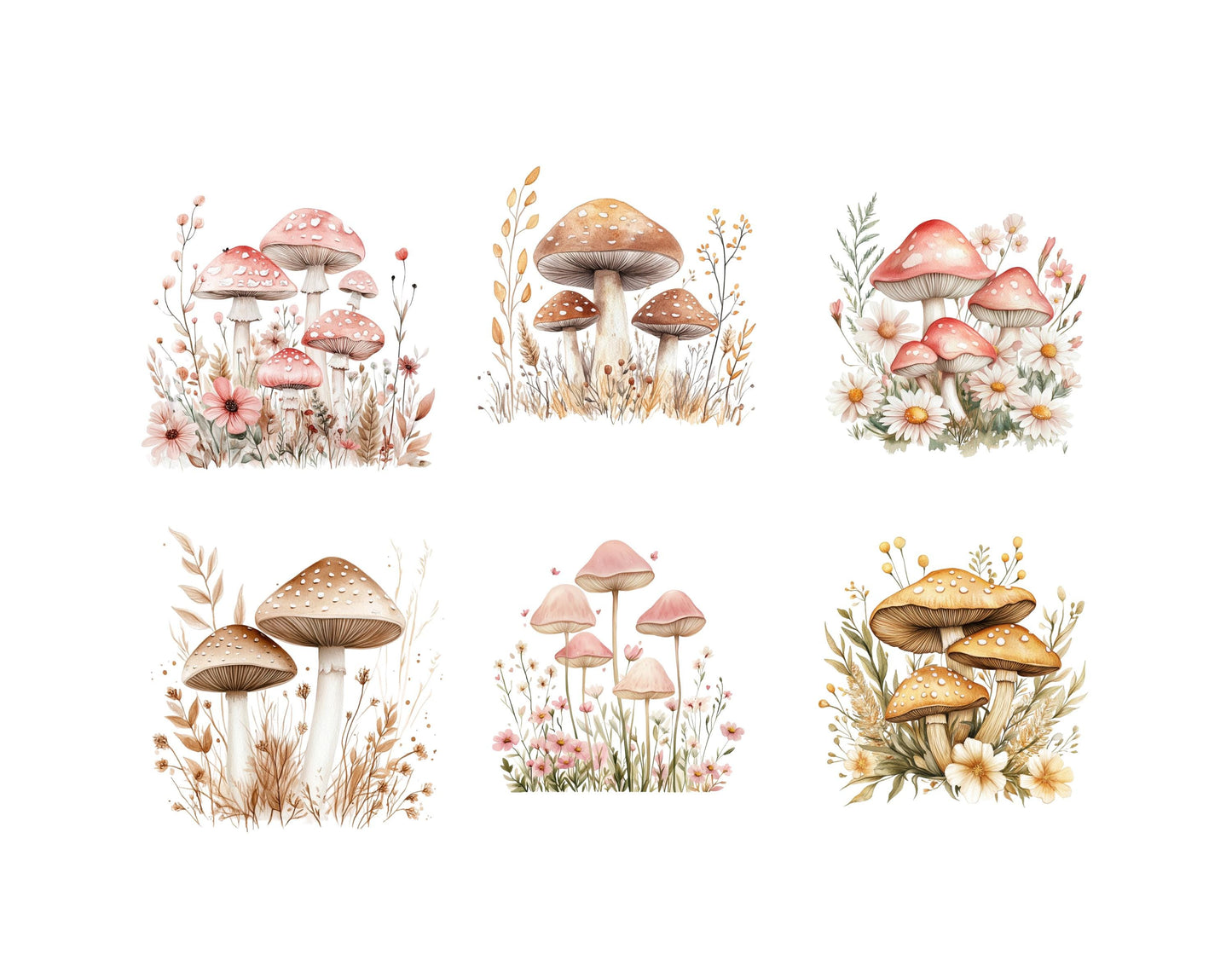 Pilz-Clipart-Bundle (PNG), Aquarell-Pilz-Clipart, Blumen-Pilz-Clipart (PNG), Zauberpilz-Clipart, Wildpilz-Clipart (PNG)