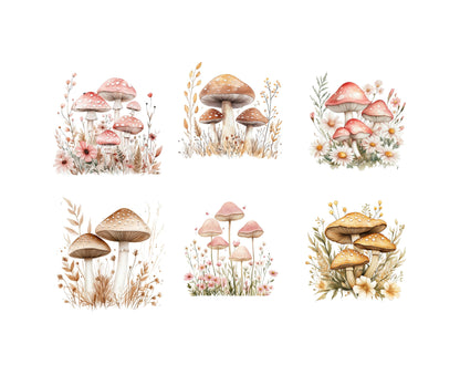 Pilz-Clipart-Bundle (PNG), Aquarell-Pilz-Clipart, Blumen-Pilz-Clipart (PNG), Zauberpilz-Clipart, Wildpilz-Clipart (PNG)