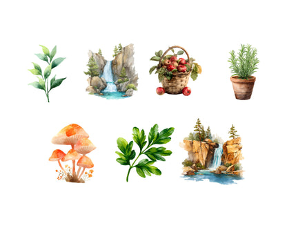 Ensemble d'images clipart d'animaux de la forêt à l'aquarelle, images clipart d'animaux mignons de la forêt (PNG), animaux de la forêt (PNG), animaux de la forêt (PNG), images clipart d'animaux mignons (PNG)