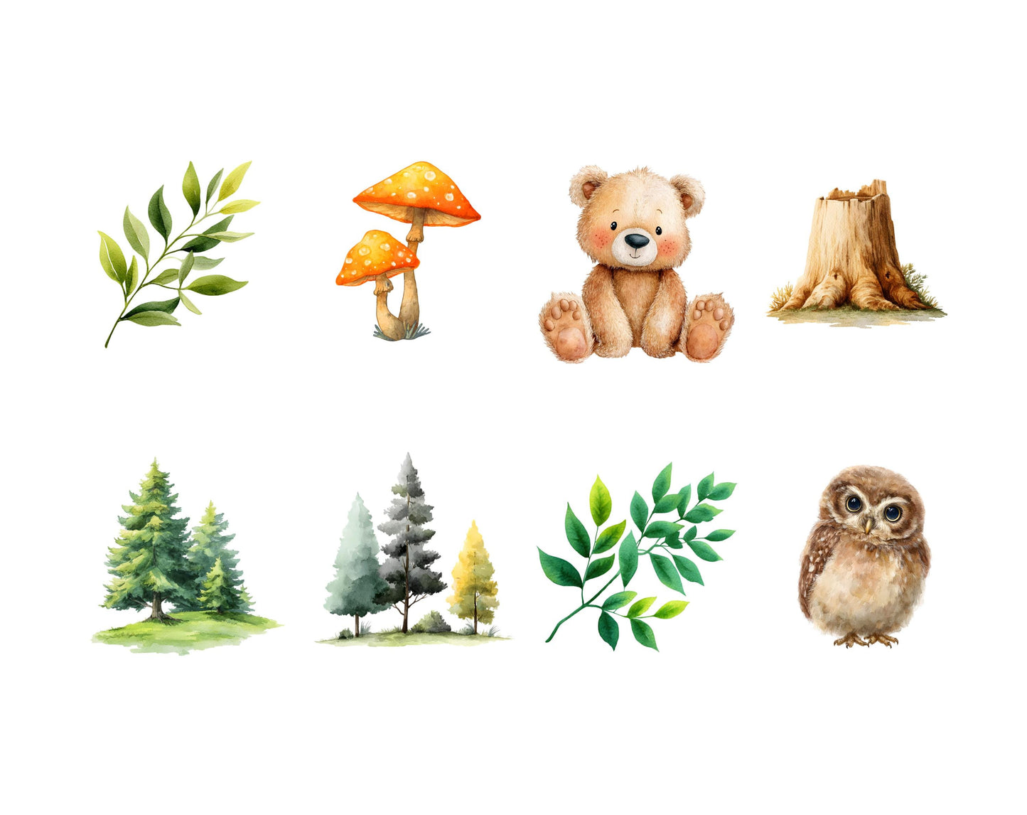 Ensemble d'images clipart d'animaux de la forêt à l'aquarelle, images clipart d'animaux mignons de la forêt (PNG), animaux de la forêt (PNG), animaux de la forêt (PNG), images clipart d'animaux mignons (PNG)