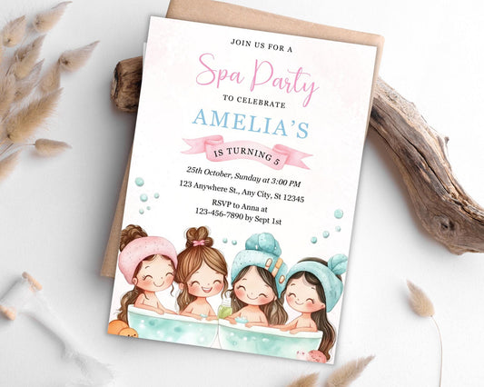 Spa Party Invitation Template: Customizable Birthday Invite (Digital Download, 5x7in PDF file)
