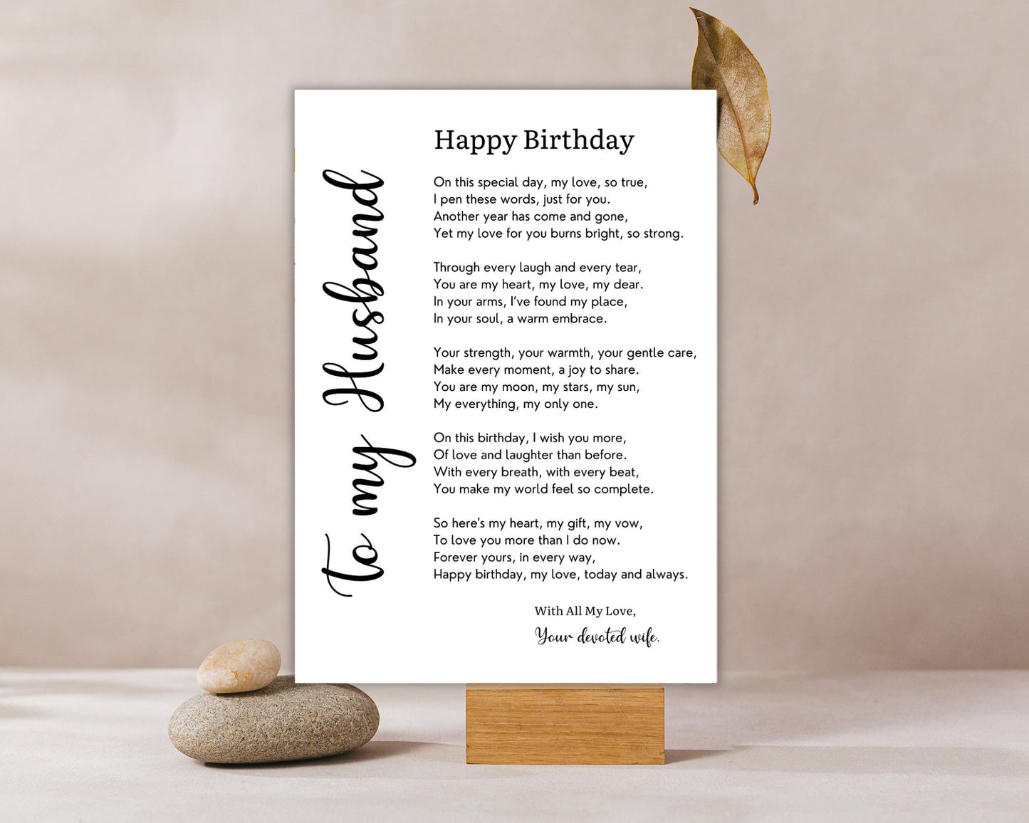Husband Birthday Poem Card: Romantic Love Note from Wife (Digital Download