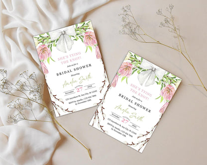 Floral Bow Bridal Shower Invitation: Pink & Green Editable Template (Digital Download)