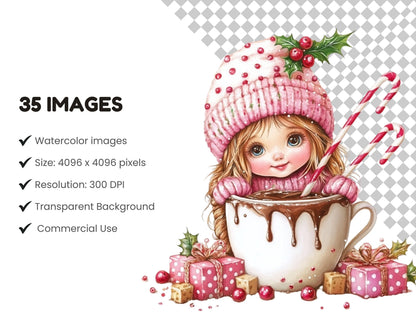 Hot Cocoa Gnomes Clipart Bundle png, Gnome Clipart, Coffee Gnomes Clipart, Christmas Gnomes Clipart, Festive Gnomes Clipart png