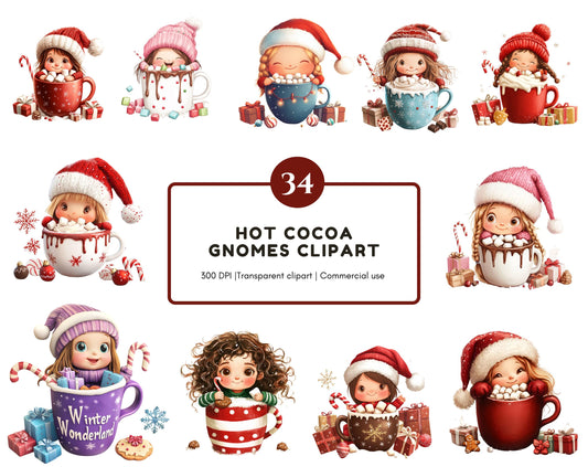 Hot Cocoa Gnomes Clipart Bundle png, Gnome Clipart, Coffee Gnomes Clipart, Christmas Gnomes Clipart, Festive Gnomes Clipart png