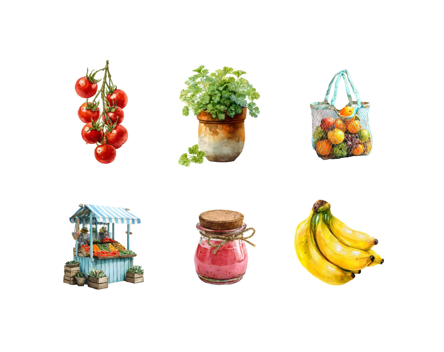 Farmers Market Clipart png Bundle, Watercolor Farmers Market Clipart, Fruit Clipart, Vegetable Clipart, Farm Product Clipart, Garden Clipart