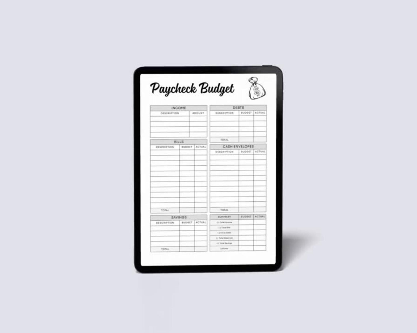 Paycheck Budget Planner, Income and Debt Tracker (Digital Download)