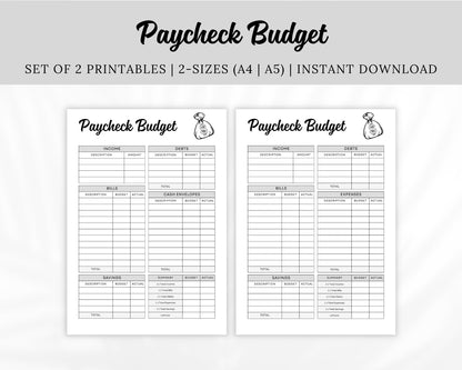 Paycheck Budget Planner, Income and Debt Tracker (Digital Download)