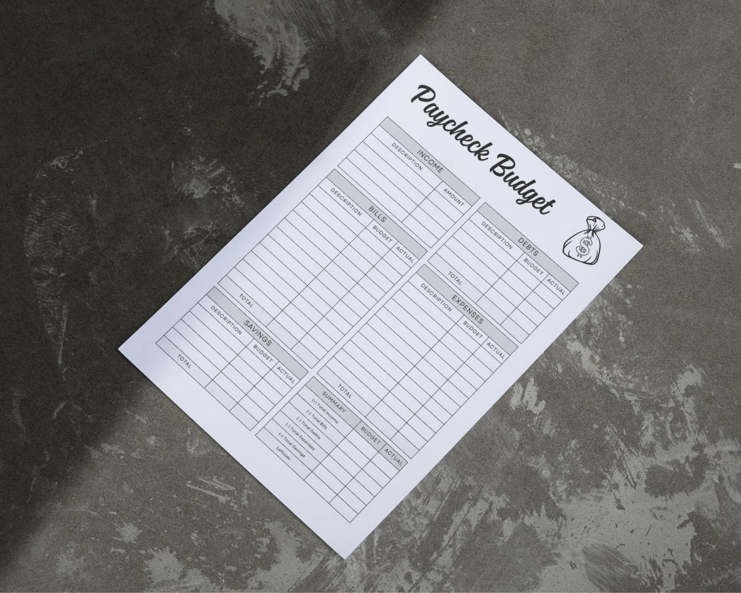 Paycheck Budget Planner, Income and Debt Tracker (Digital Download)