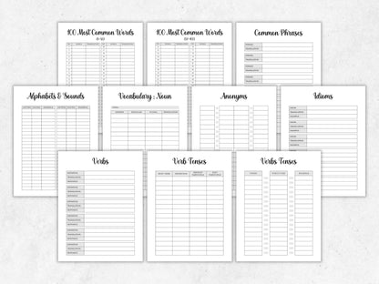 Learning Language Planner Template, Language Study Notebook Planner, Printable Learning Language Planner, Language learning notion template