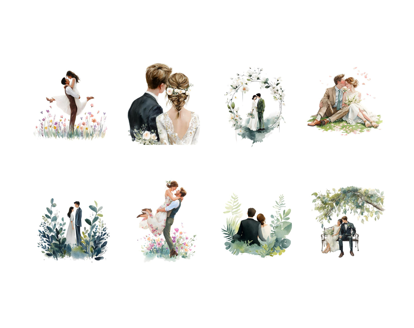 Hochzeitspaar-Clipart-Bundle (PNG), Brautpaar-Clipart (PNG), Liebespaar-Clipart, Paar-Clipart in weißen Kleidern, Brautpaar-Clipart zum Ausdrucken