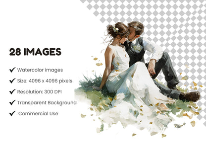 Hochzeitspaar-Clipart-Bundle (PNG), Brautpaar-Clipart (PNG), Liebespaar-Clipart, Paar-Clipart in weißen Kleidern, Brautpaar-Clipart zum Ausdrucken