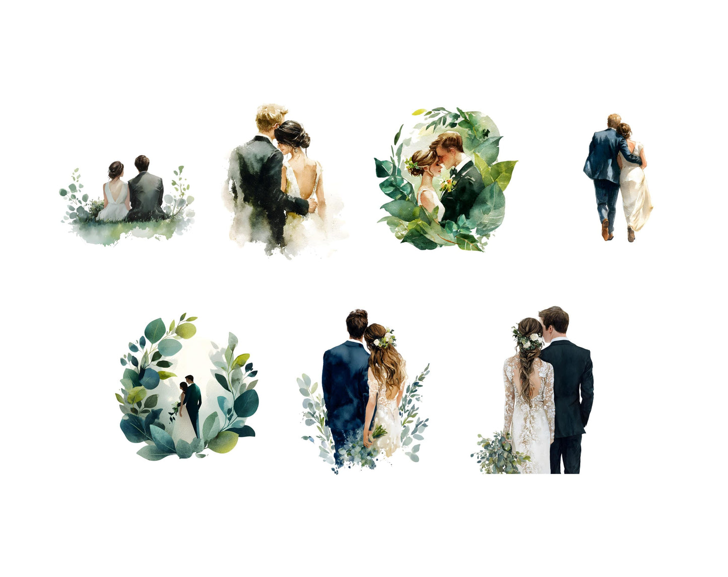 Hochzeitspaar-Clipart-Bundle (PNG), Brautpaar-Clipart (PNG), Liebespaar-Clipart, Paar-Clipart in weißen Kleidern, Brautpaar-Clipart zum Ausdrucken