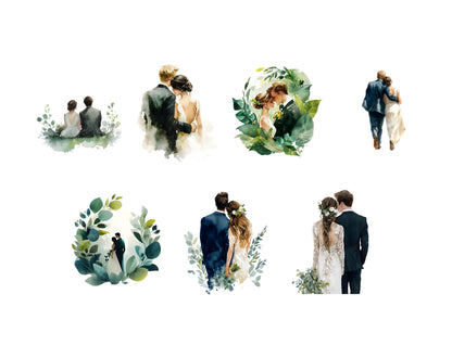 Hochzeitspaar-Clipart-Bundle (PNG), Brautpaar-Clipart (PNG), Liebespaar-Clipart, Paar-Clipart in weißen Kleidern, Brautpaar-Clipart zum Ausdrucken