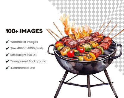 Grill-Clipart-Bundle (PNG), Aquarell-Grill-Clipart (PNG), BBQ-Clipart, Lebensmittel-Clipart, Grillgrafiken, Sofort-Download