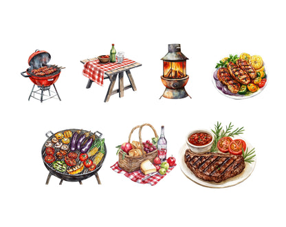 Grill-Clipart-Bundle (PNG), Aquarell-Grill-Clipart (PNG), BBQ-Clipart, Lebensmittel-Clipart, Grillgrafiken, Sofort-Download