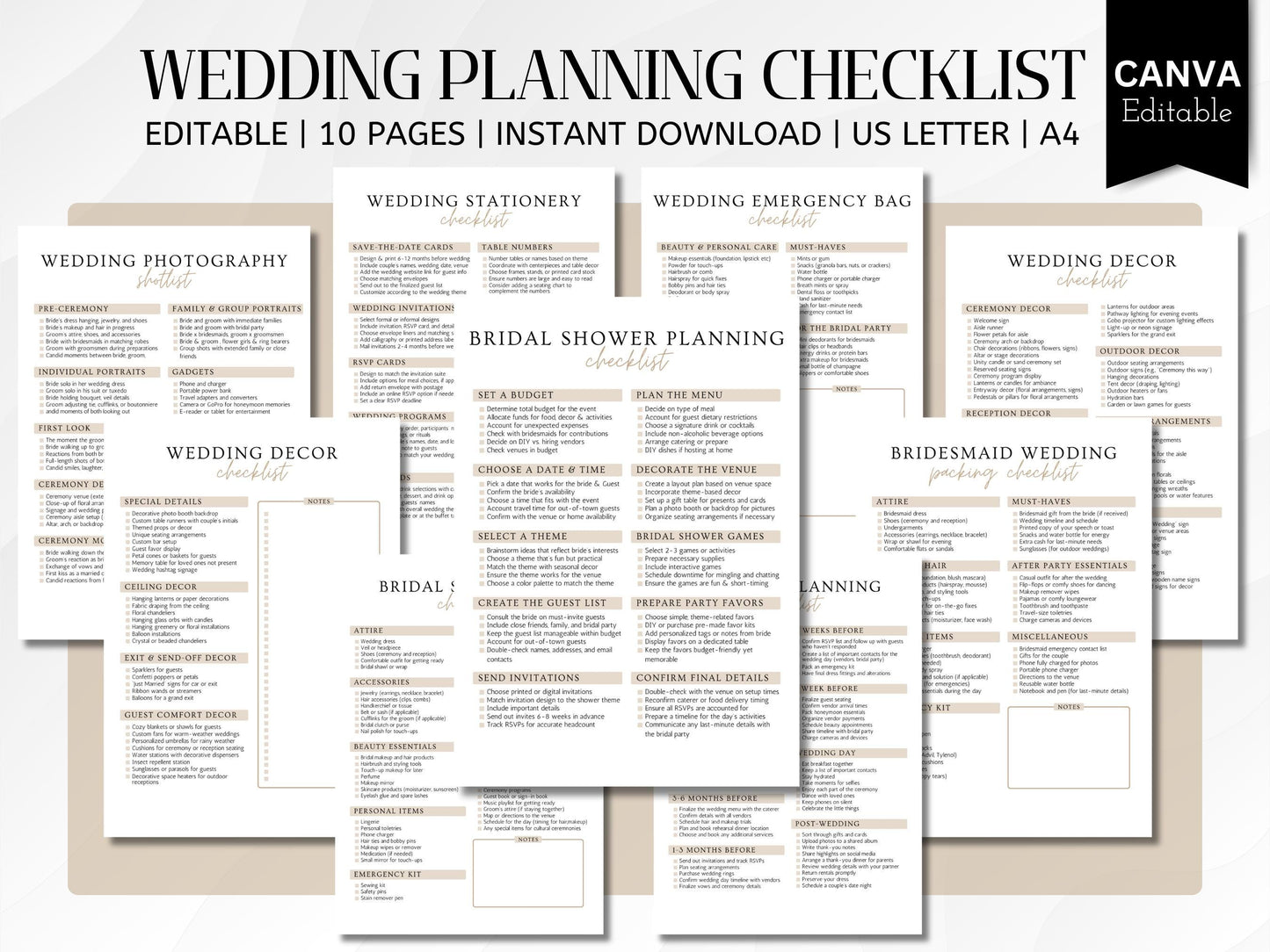 Editable Wedding Planner Checklist: Canva Template (PDF Download