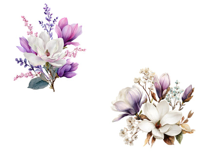 Lila Blumen-Clipart-Bundle (PNG), Aquarell-Clipart lila Blumen, Clipart lila Blumenstrauß (PNG), Sammlung lila Blumen-Clipart