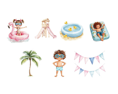 Pool Party Clipart Bundle, Pool Party Clipart png, Cute Pool Party Clipart, Summer Vibes Clipart png, Summer Clipart png