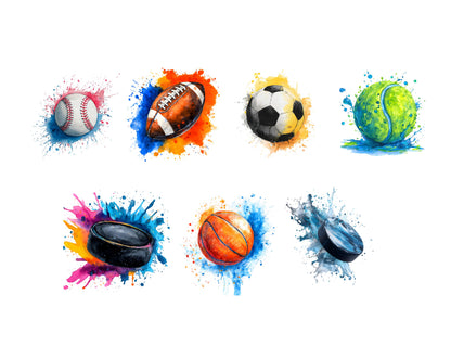 Aquarell-Sportball-Cliparts, Sport-Clipart-Bundle (PNG), Basketball-Cliparts, Fußball-Cliparts, Football-Cliparts, Baseball-Cliparts