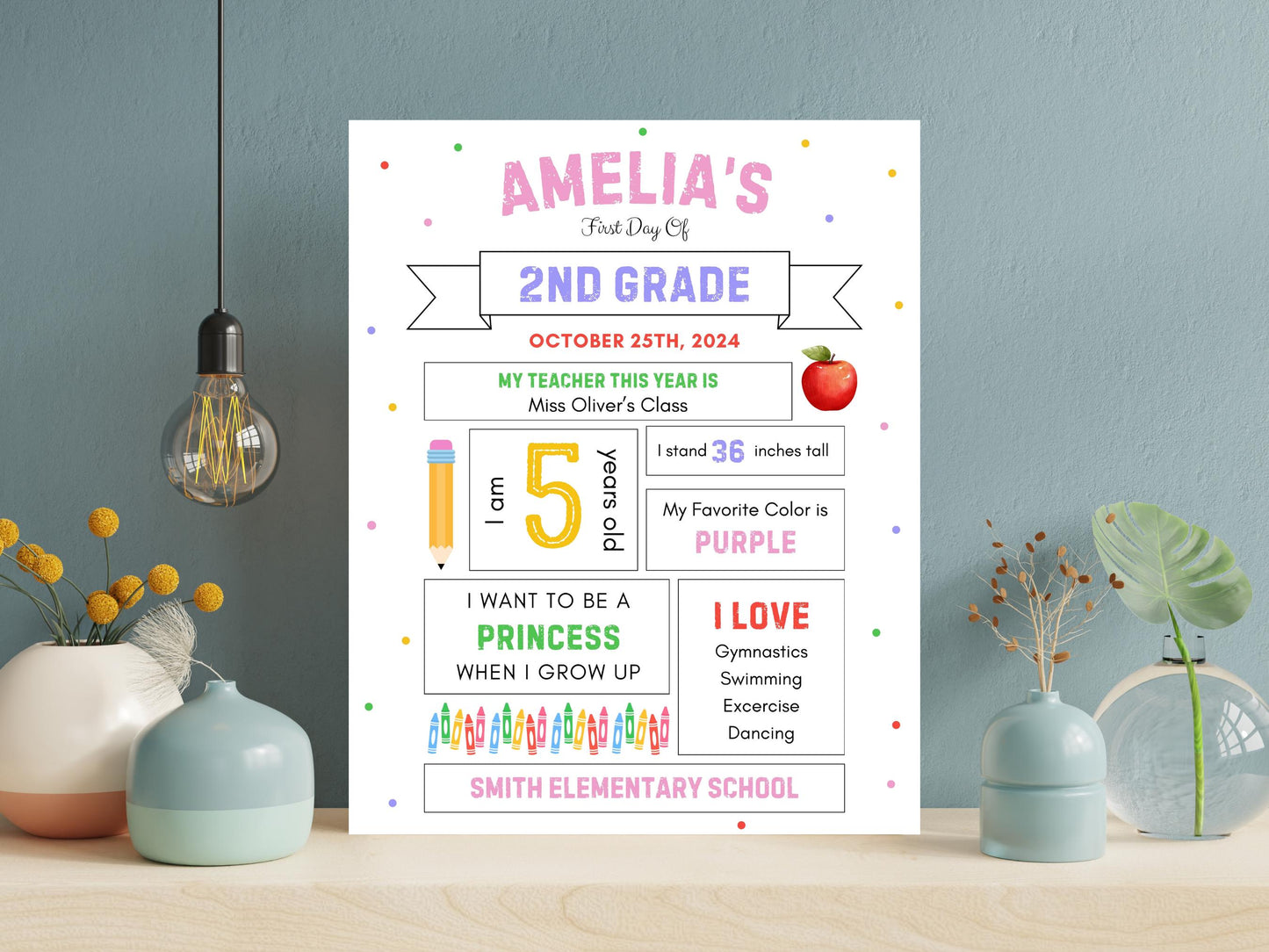 Editable First Day of School Sign, Back to School Poster (Canva Template)