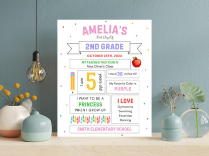Editable First Day of School Sign, Back to School Poster (Canva Template)