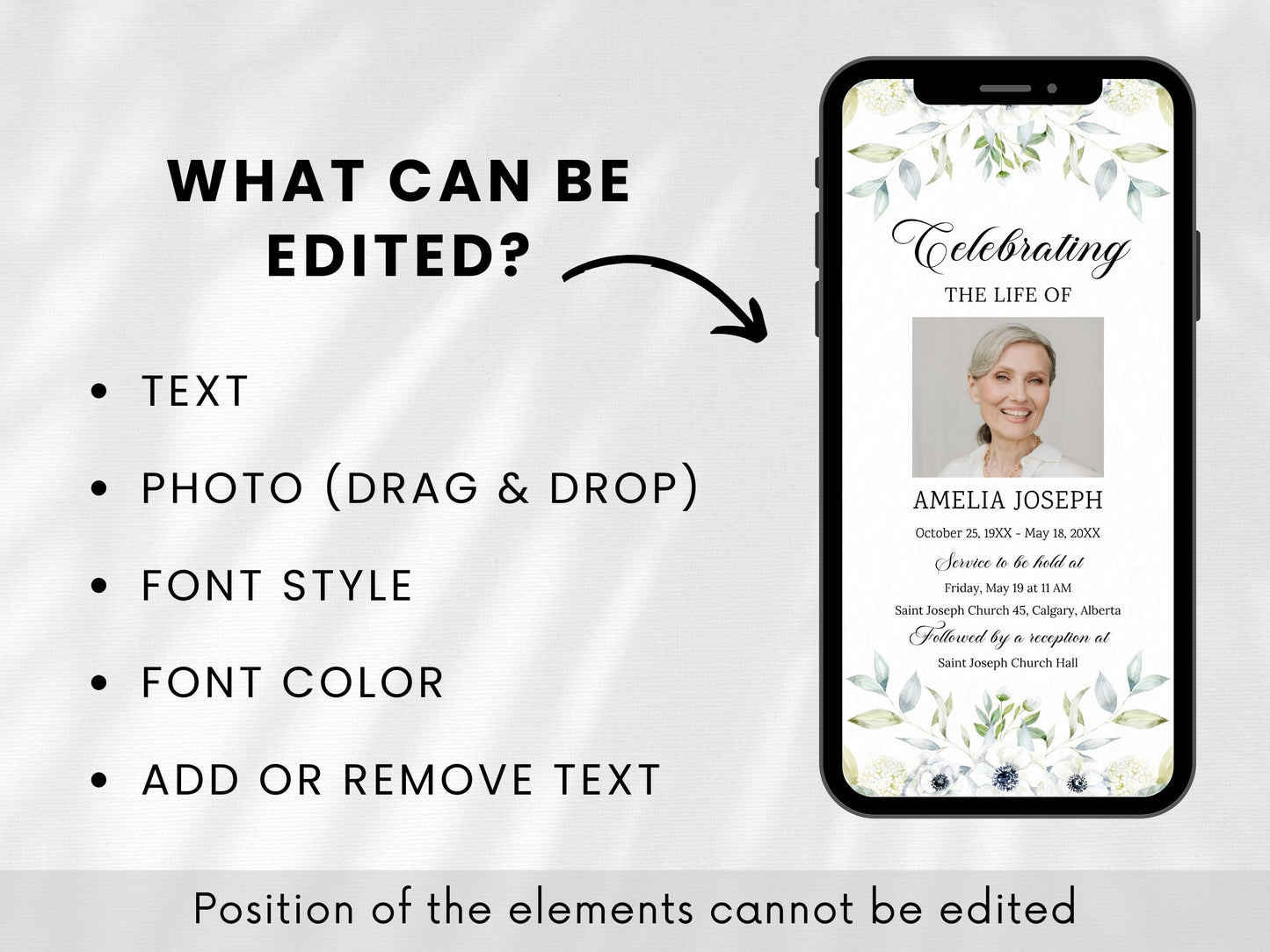 Digital Funeral Program Template: Mobile Memorial Service Announcement (Canva Template)