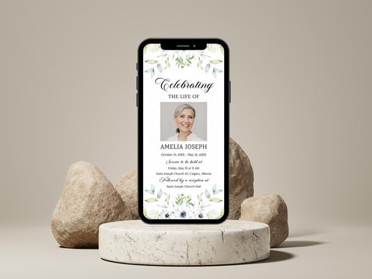 Digital Funeral Program Template: Mobile Memorial Service Announcement (Canva Template)