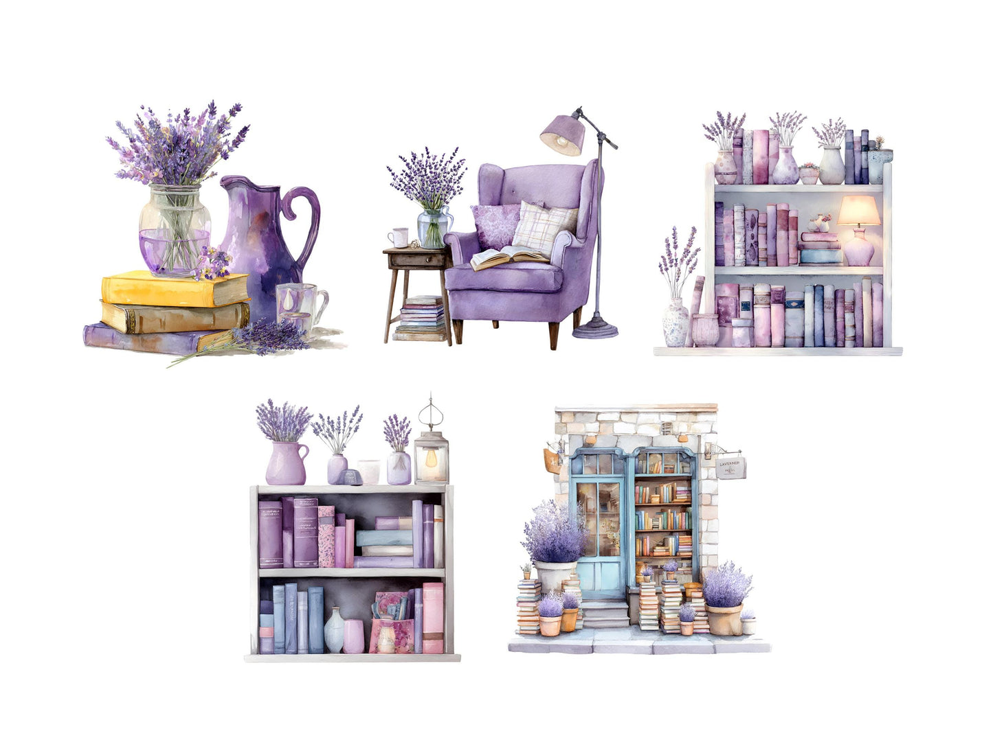 Watercolor Lavender Book Clipart Bundle, Lavender Book Clipart png, Books Clipart png, Lavender Clipart, Floral Book Clipart png
