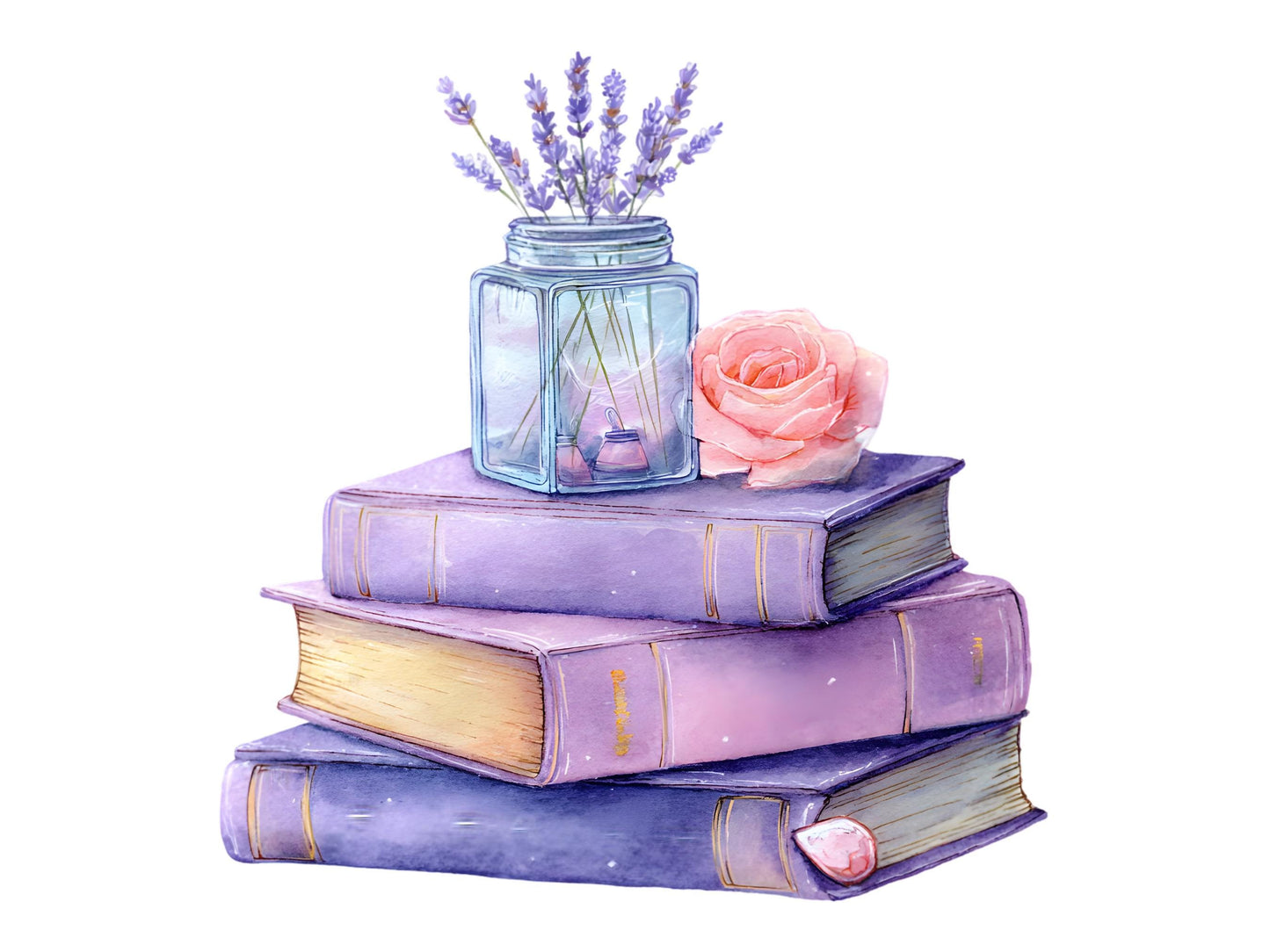 Watercolor Lavender Book Clipart Bundle, Lavender Book Clipart png, Books Clipart png, Lavender Clipart, Floral Book Clipart png